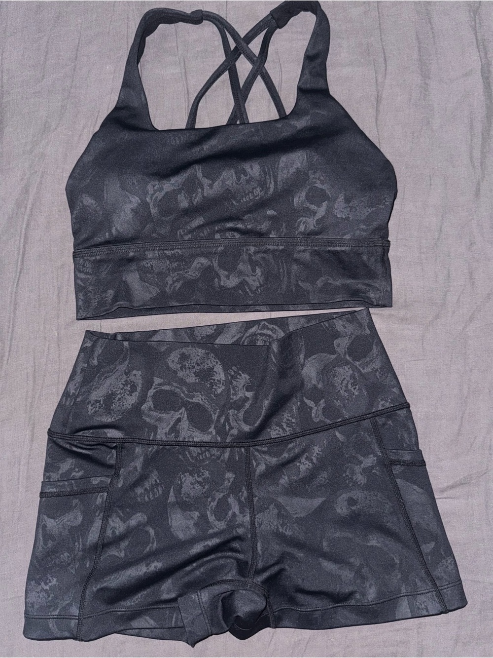 Constantly Varied Gear Black Skull-Print Crisscross Sports Bra & Shorts